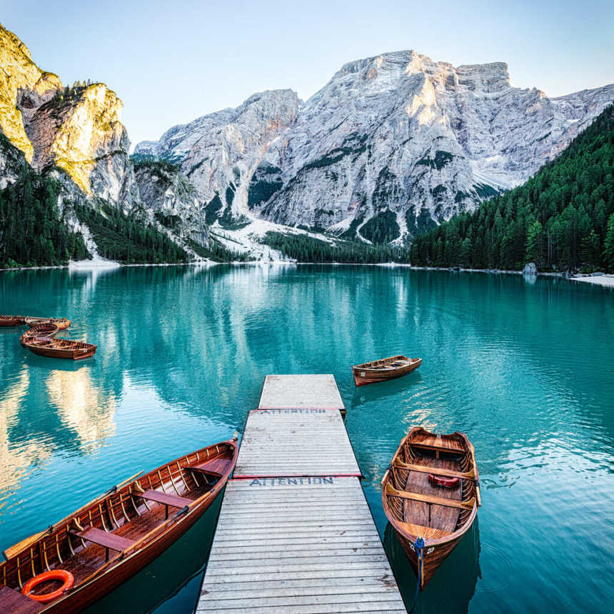 Lake Lago di Braies with boats