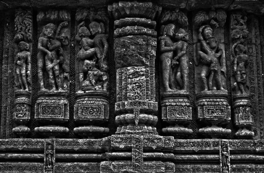 Erotic stone carving at the Konark Sun Temple.