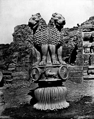 Sarnath Lion Capital, Mauryan period, circa 250 BCE. The capital in 1905 at the time of discovery