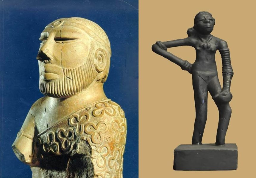 Ancient Indian Sculpture 1 Priest/King statue, Mohenjo-daro (Left). The Dancing Girl of Mohenjo-daro (Right)