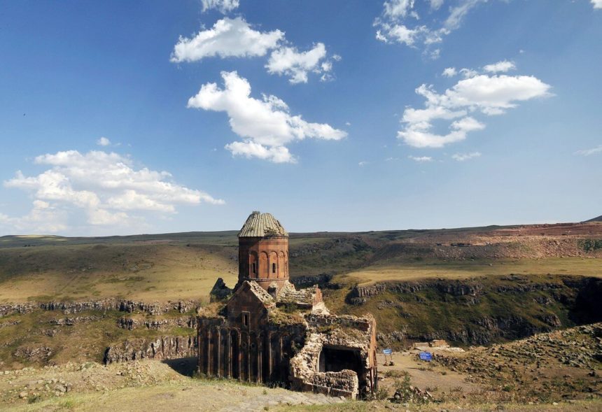 The ruin of the Church of Saint Gregory of Tigran Honents on the edge of the border with Armenia, in Ani