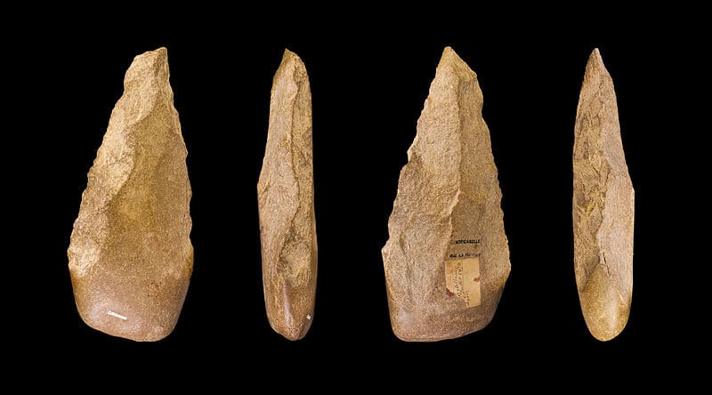 Four views of an Acheulean handaxe