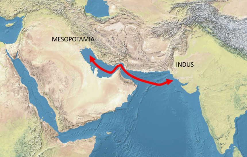 The trade routes between Mesopotamia and the Indus would have been significantly shorter due to lower sea levels in the 3rd millennium BCE.