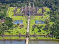 Ariel view of Angkor Wat looking east along the western causeway.