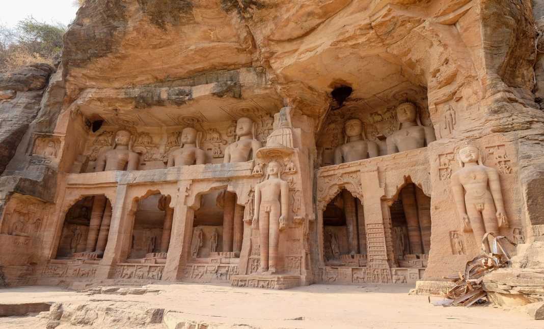 The huge Jain rock cut temples of Gwalior