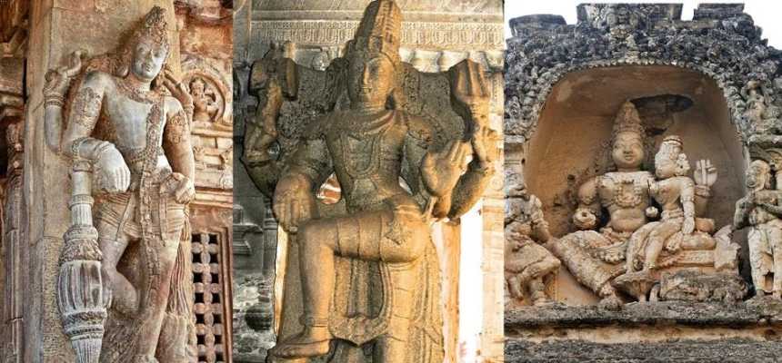 carvings depicting Hindu Gods in Virupaksha temple, At Hampi, Vijaynagar