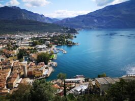 Aerial View of City Near Lake Garda in Italy